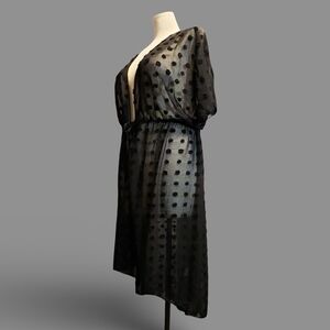 Sheer Black Polka Dot Kimono OS Plus Goth Burlesque Pinup Whimsygoth Coverup✰✰✰✰